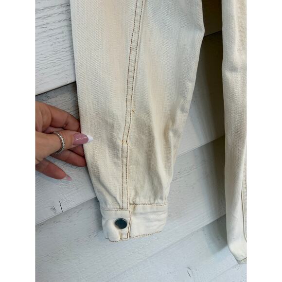 Whiteroom + Cactus Cotton Denim Shirt Dress Beige Snap Button Utility Size M - Picture 8 of 10